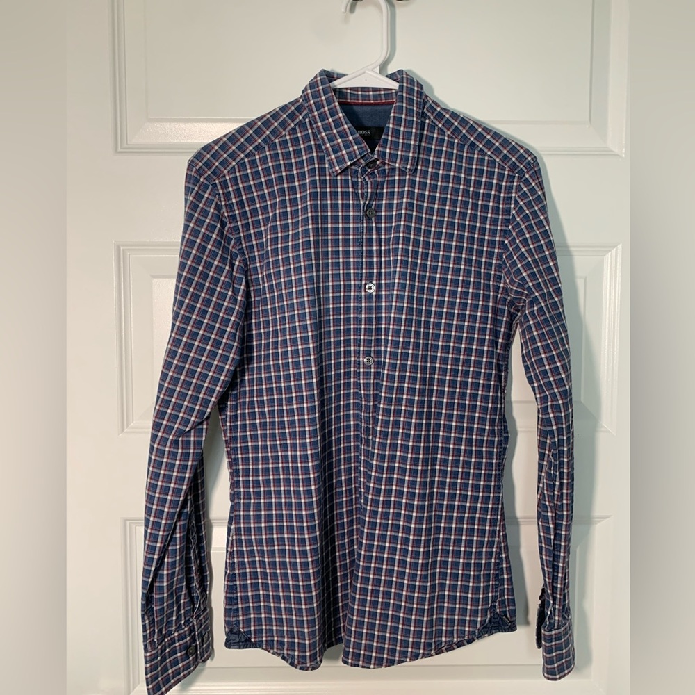 Hugo Boss checkered cotton button- down